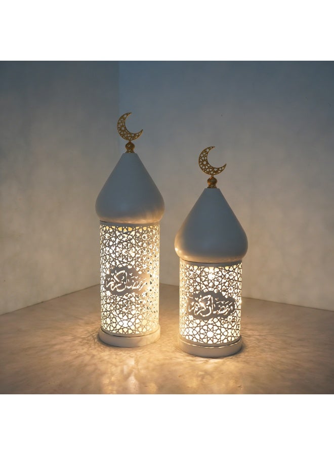 Ramadan Moroccan Lantern, 3PCS White Hollow Out Metal LED Light with Gold Moon Topper for Indoor Outdoor Home Decor, Table Centerpieces, Ramadan, Eid, Wedding Decorations, FD778-ZH1 - Image 5